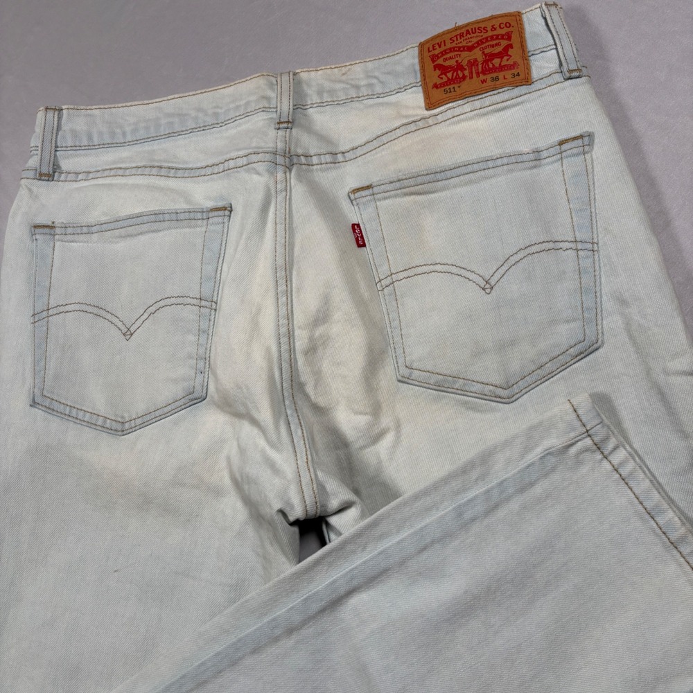 Levi's 511 Slim Fit Jeans Mens 36x34 Light Wash Denim 04511-2728 Blue Casual